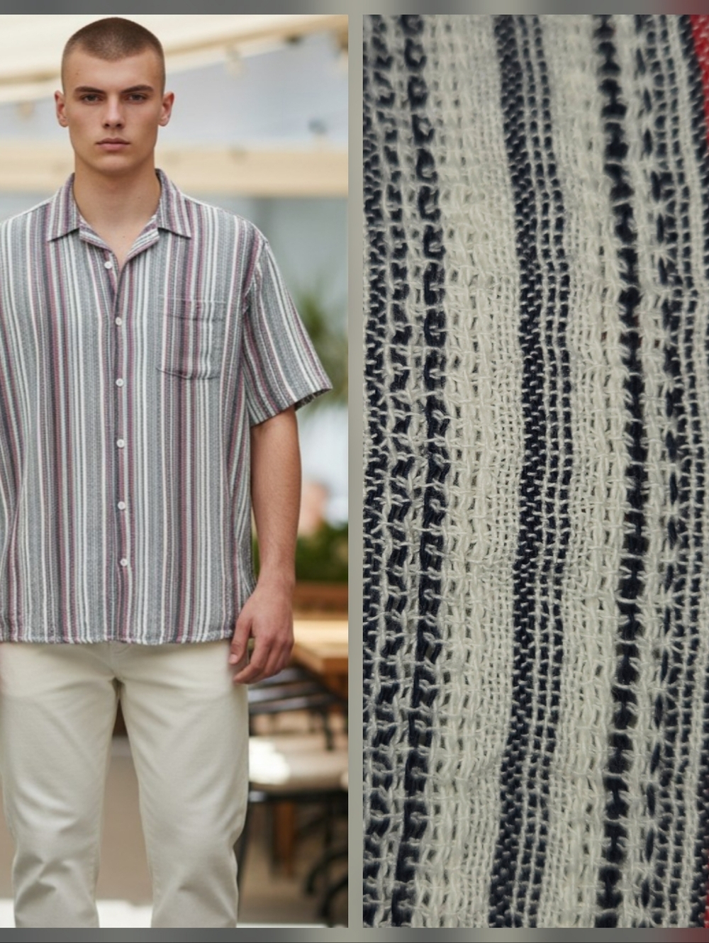 The Normal Brand Button Up Shirt Mens XXL Striped Gauze Cotton Short Sleeve RW&B